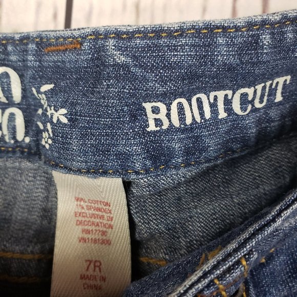 Mossimo Supply Company Womens Boot Cut Jeans Size 7R Distressed Medium Wash Blue - Picture 6 of 7